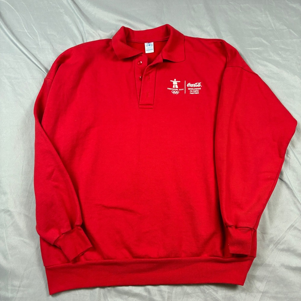 Jerico Polo Sweatshirt Mens XL Red Vancouver 2010 Olympics Coca-Cola